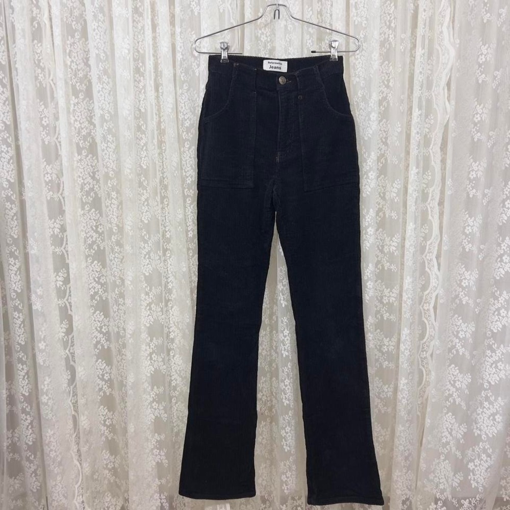 Reformation Jeans Daphne Corduroy Black Pants High Waist Flares Women's Sz 25